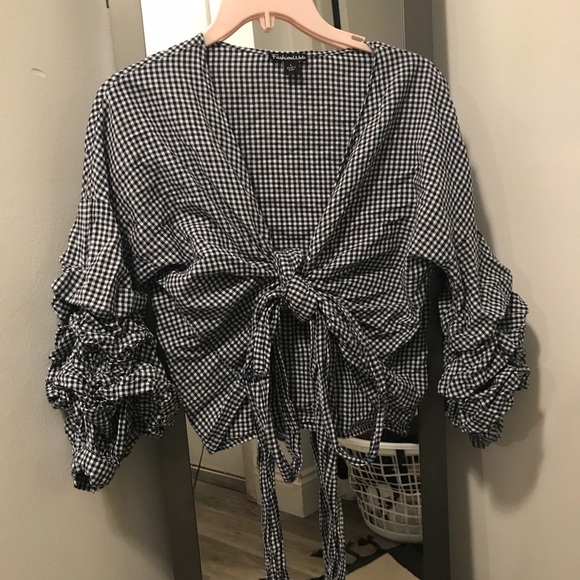 Gingham Navy Wrap Top - Picture 2 of 5